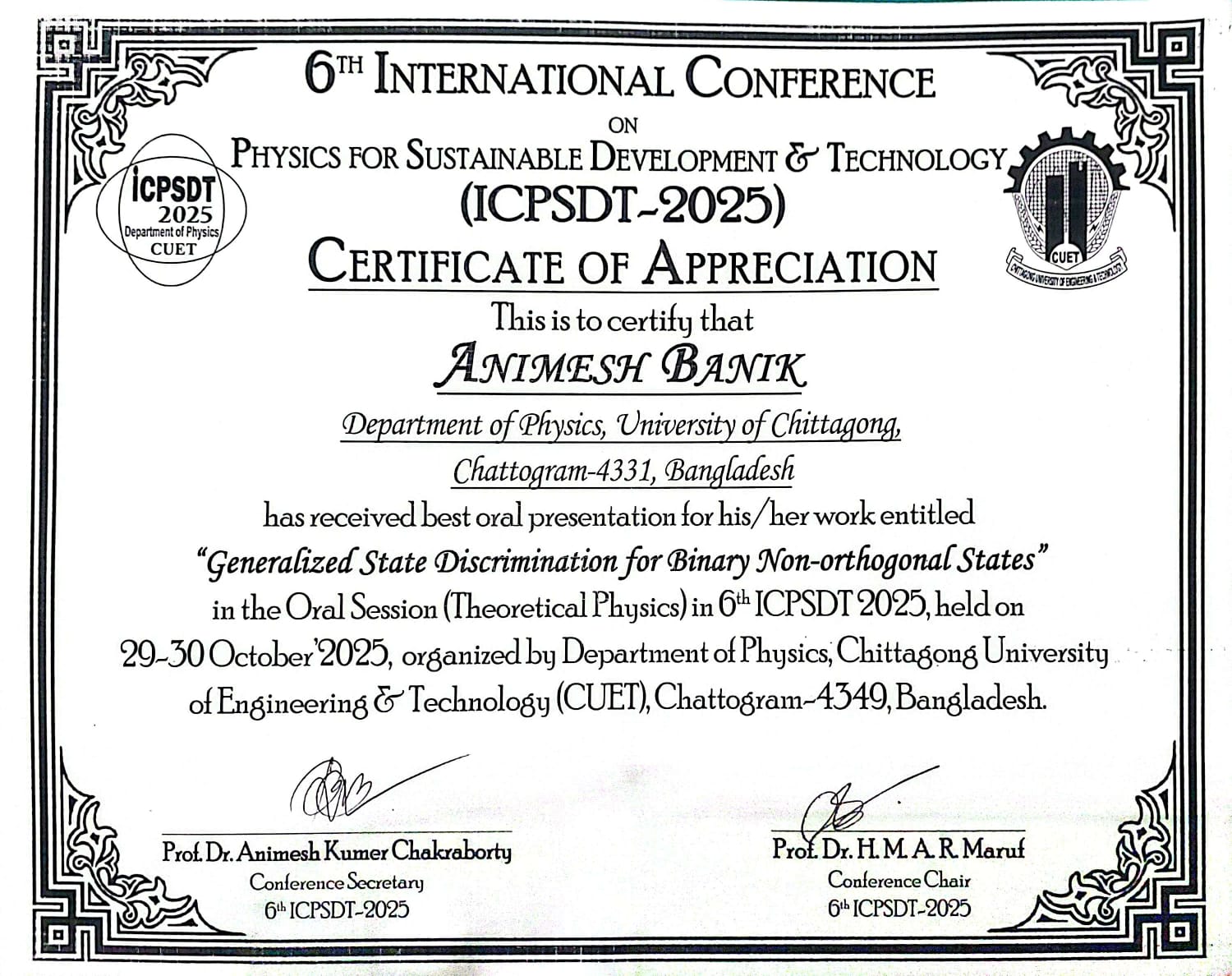ICPSDT Best Oral Presenter